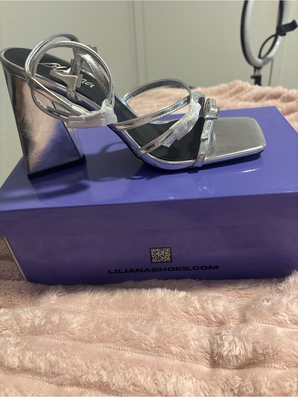 Liliana Metallic Silver Strappy Block Heel Sandal